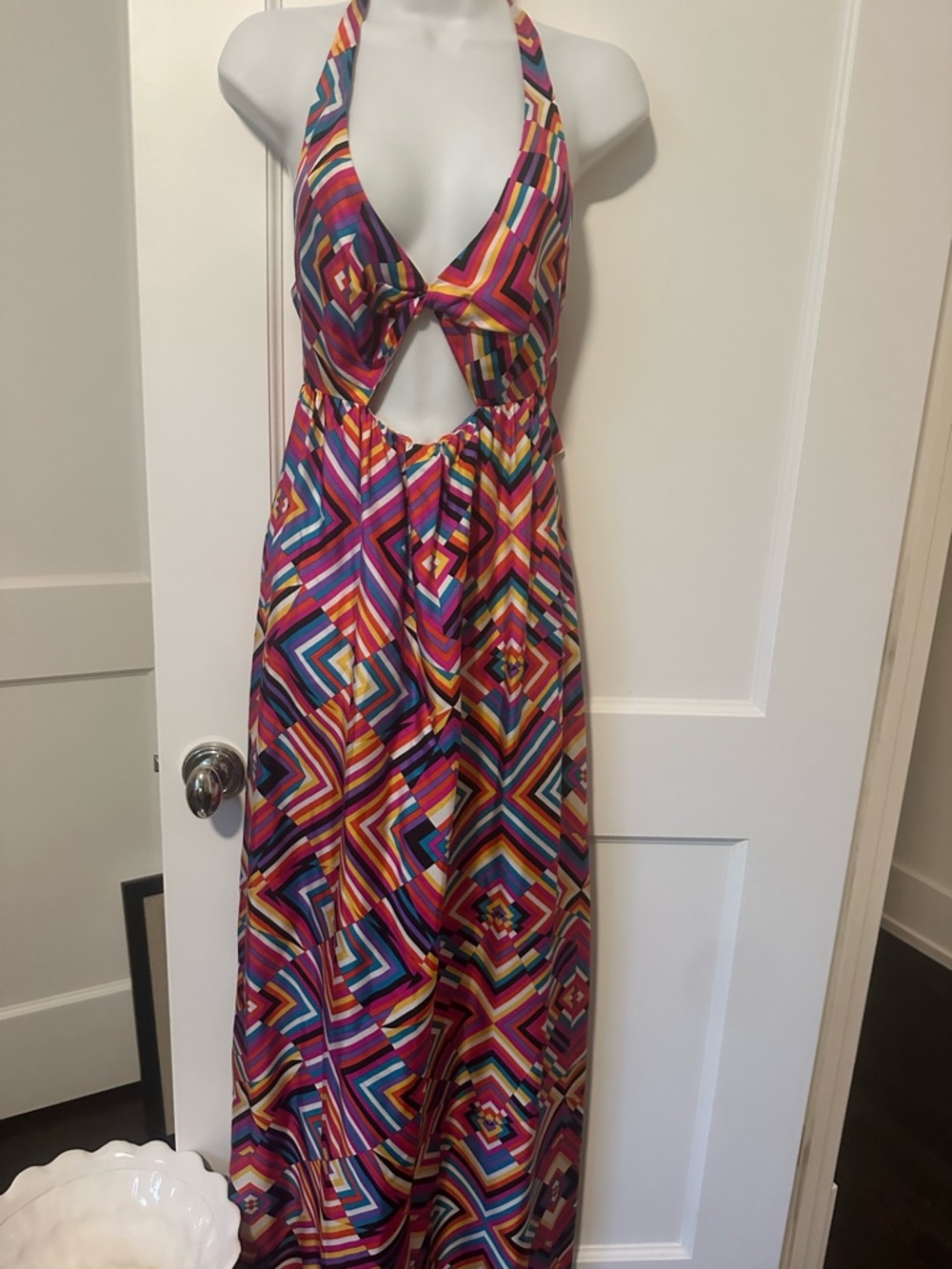 JAYGODFREY Multicolor Geometric Halter Cutout Maxi Dress